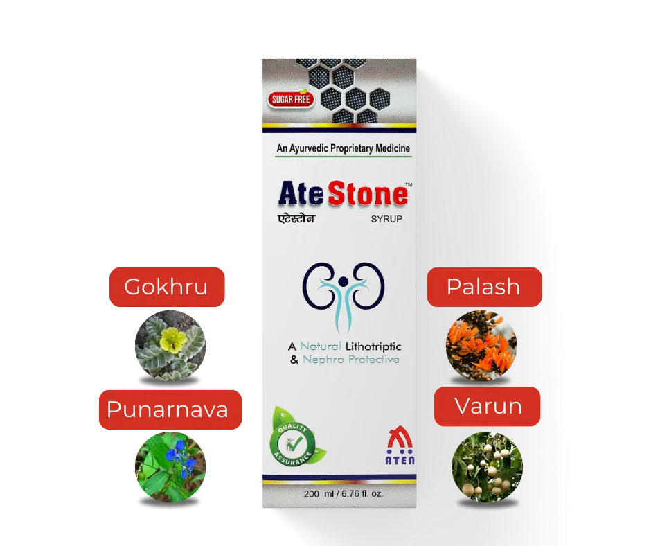 Ate Stone Syrup | An Ayurvedic Proprietary Medicine. | A Natural Lithotriptic & Nephro Protective | 200 ml/6.76 fl. oz.